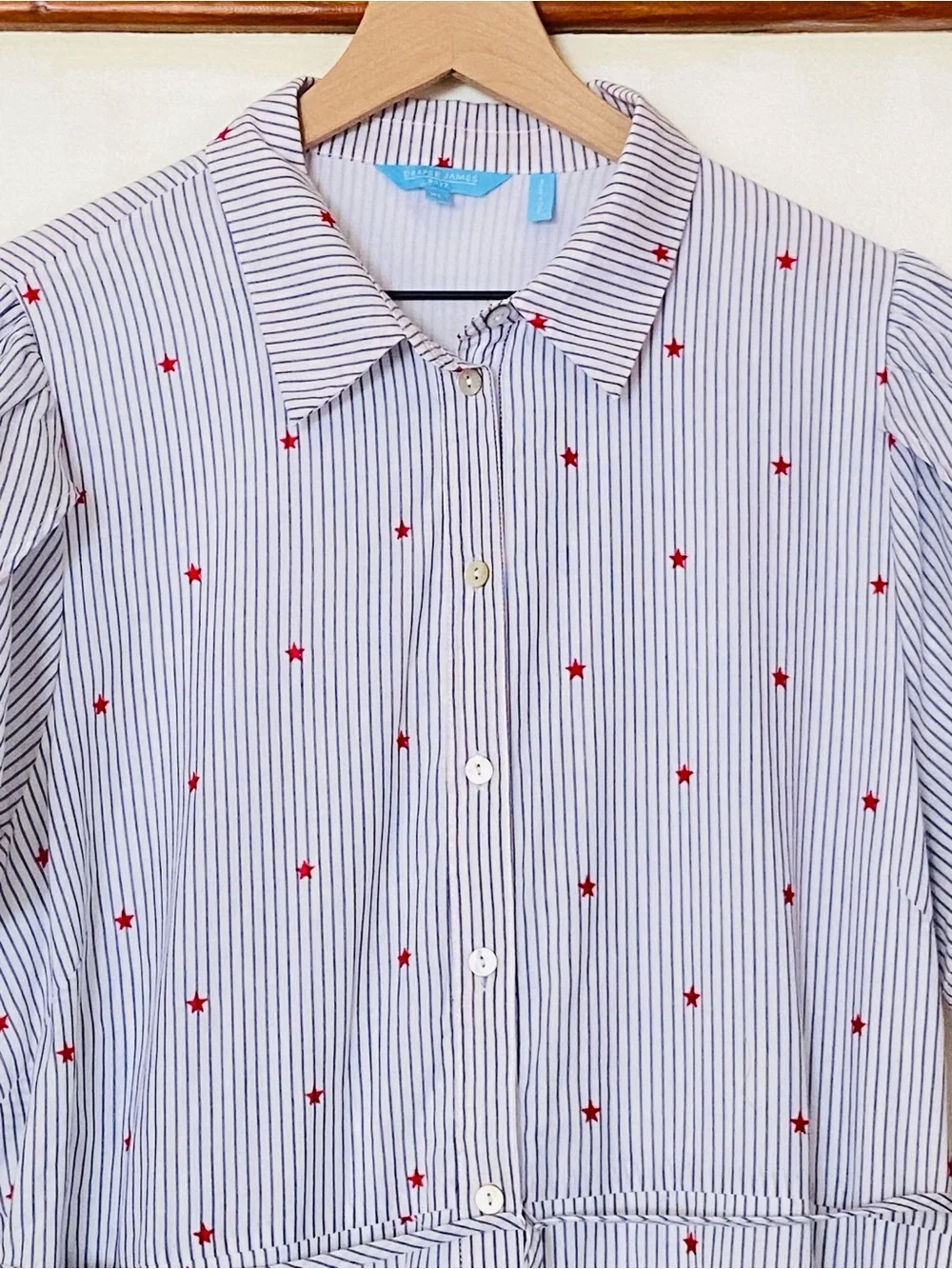 Draper James RSVP XL Blue Stripe Red Star Midi Shirt Dress Lined